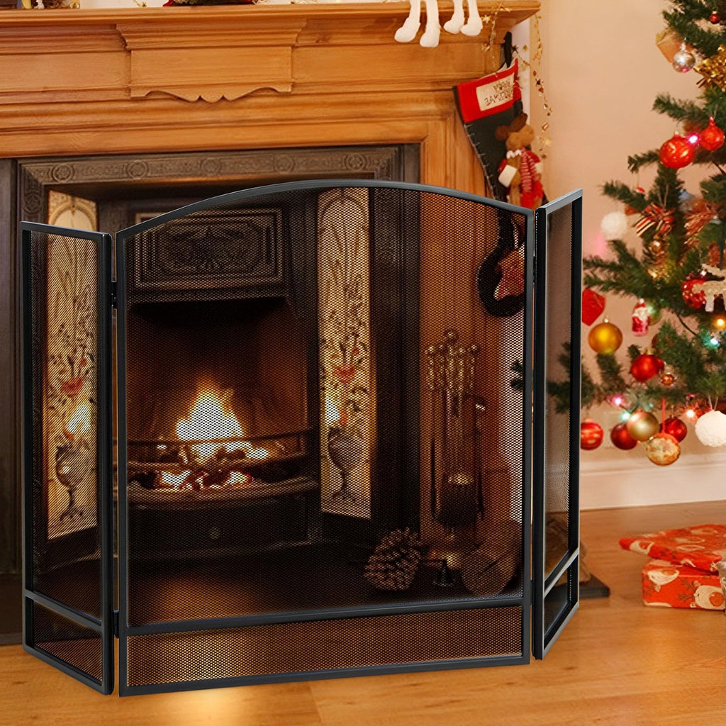 Black Wrought Iron 3 Panel Folding Fireplace Screen S1788