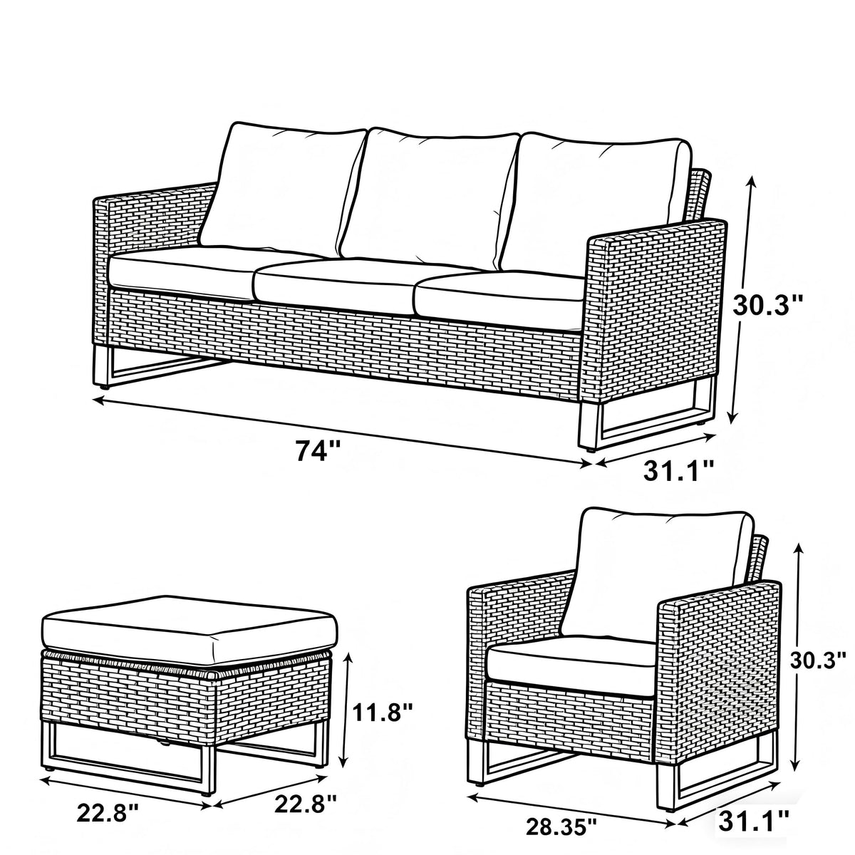 Wicker Patio Furniture Set of 5 H11102