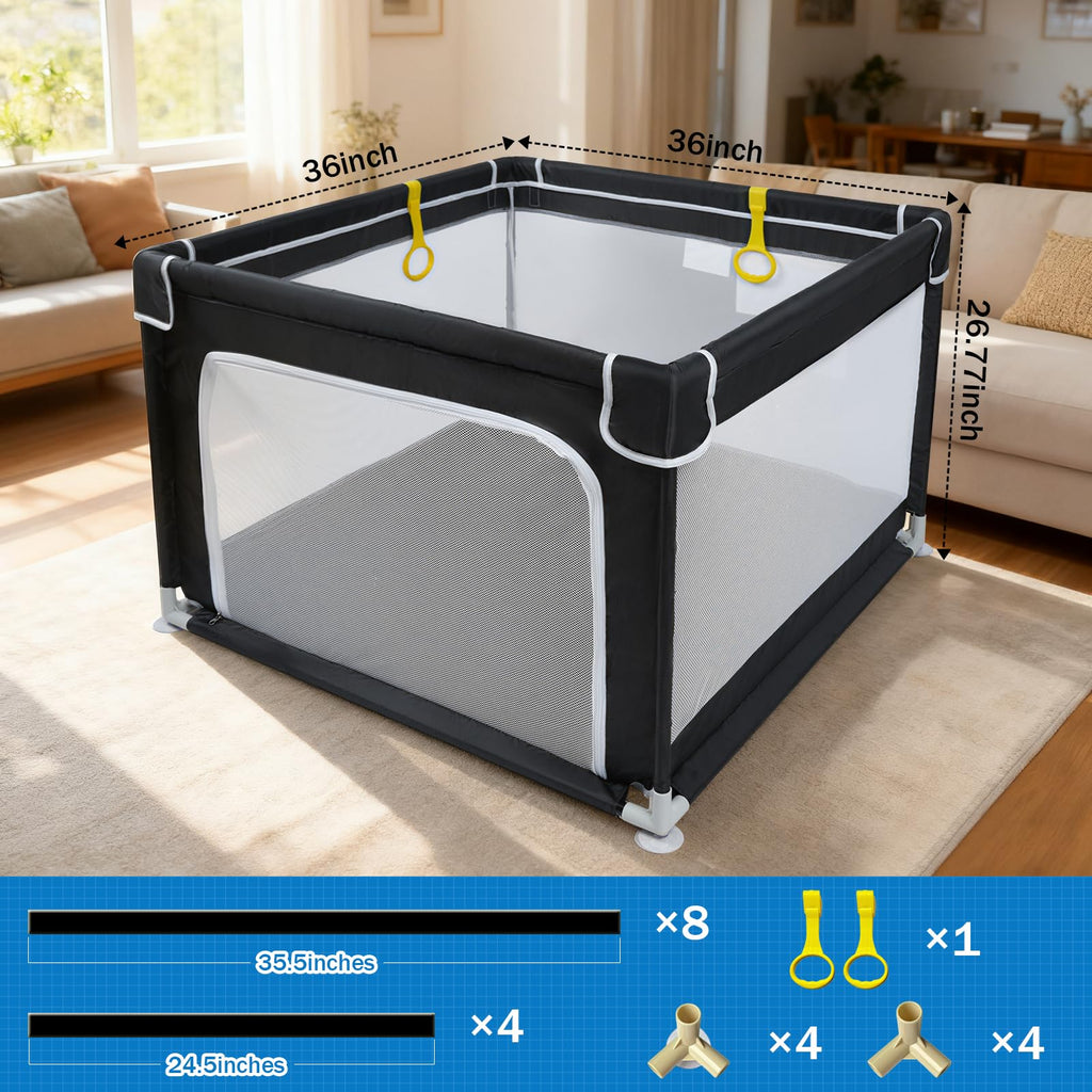 Baby Playpen with Mesh and Anti-Slip Base P1352
