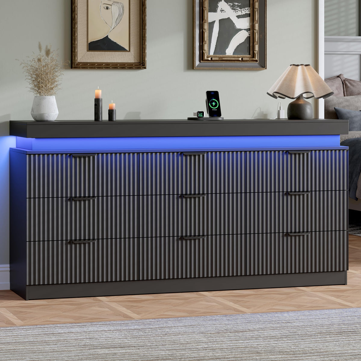 Black 9 Drawer Wood Dresser B31919