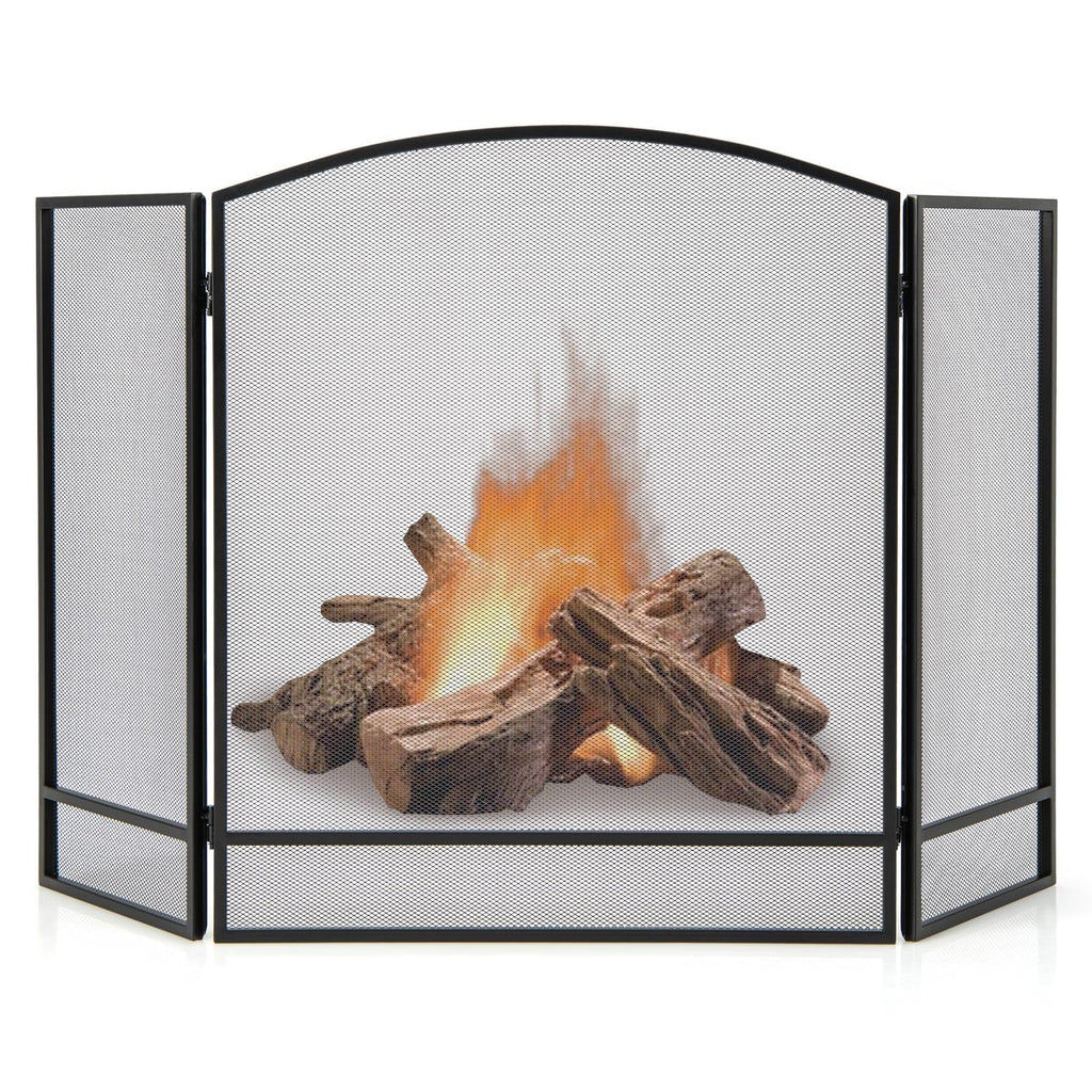 Black Wrought Iron 3 Panel Folding Fireplace Screen S1788