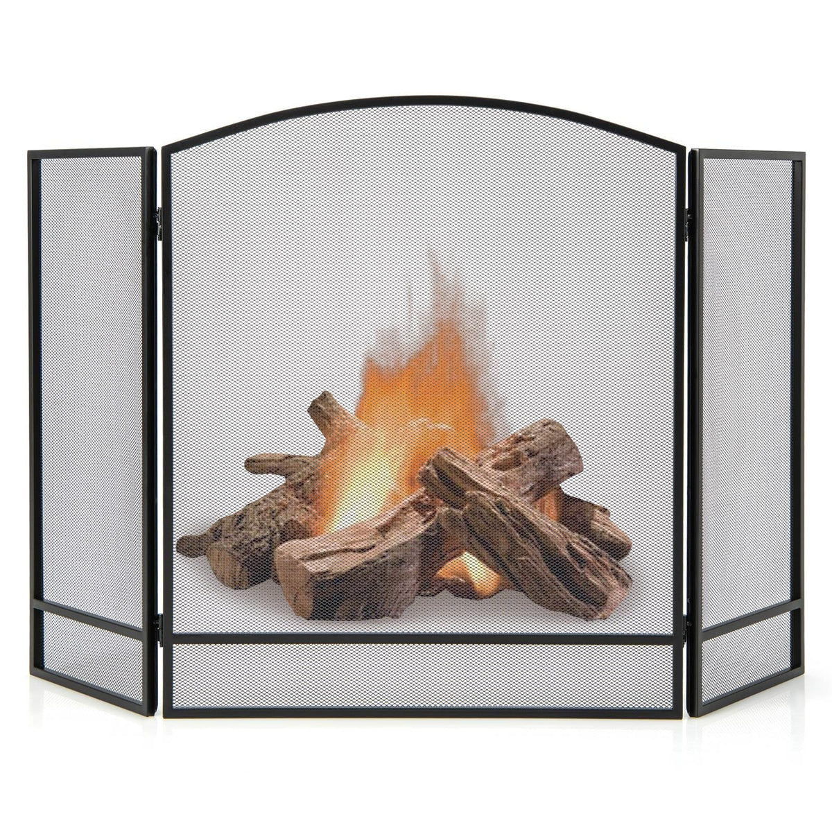 Black Wrought Iron 3 Panel Folding Fireplace Screen S1788