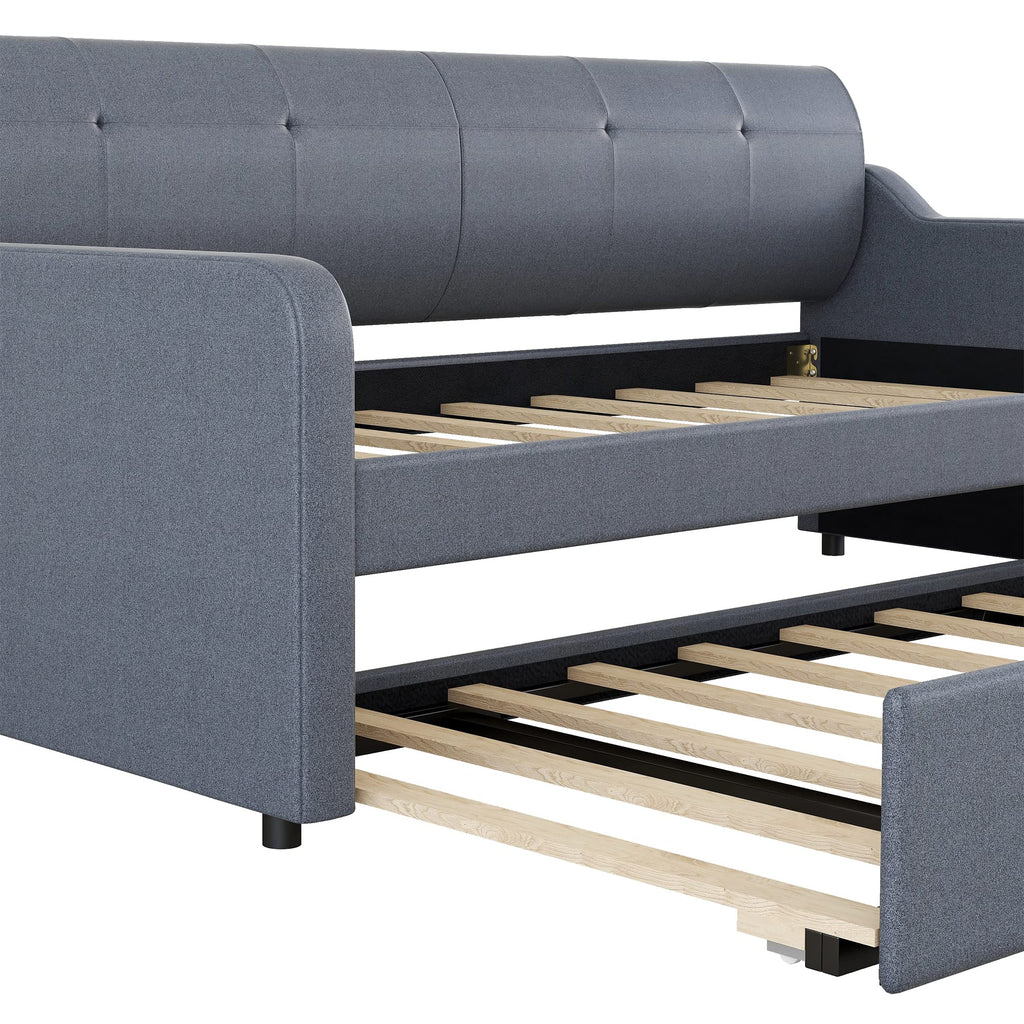 Twin Upholstered Linen Daybed with Pop Up Trundle S94564