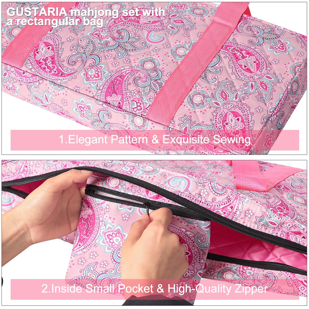 American Mahjong Game Set, 166 Pink Tiles, 4 All-in-One Color Rack/Pushers & Drawstring Bag B511949
