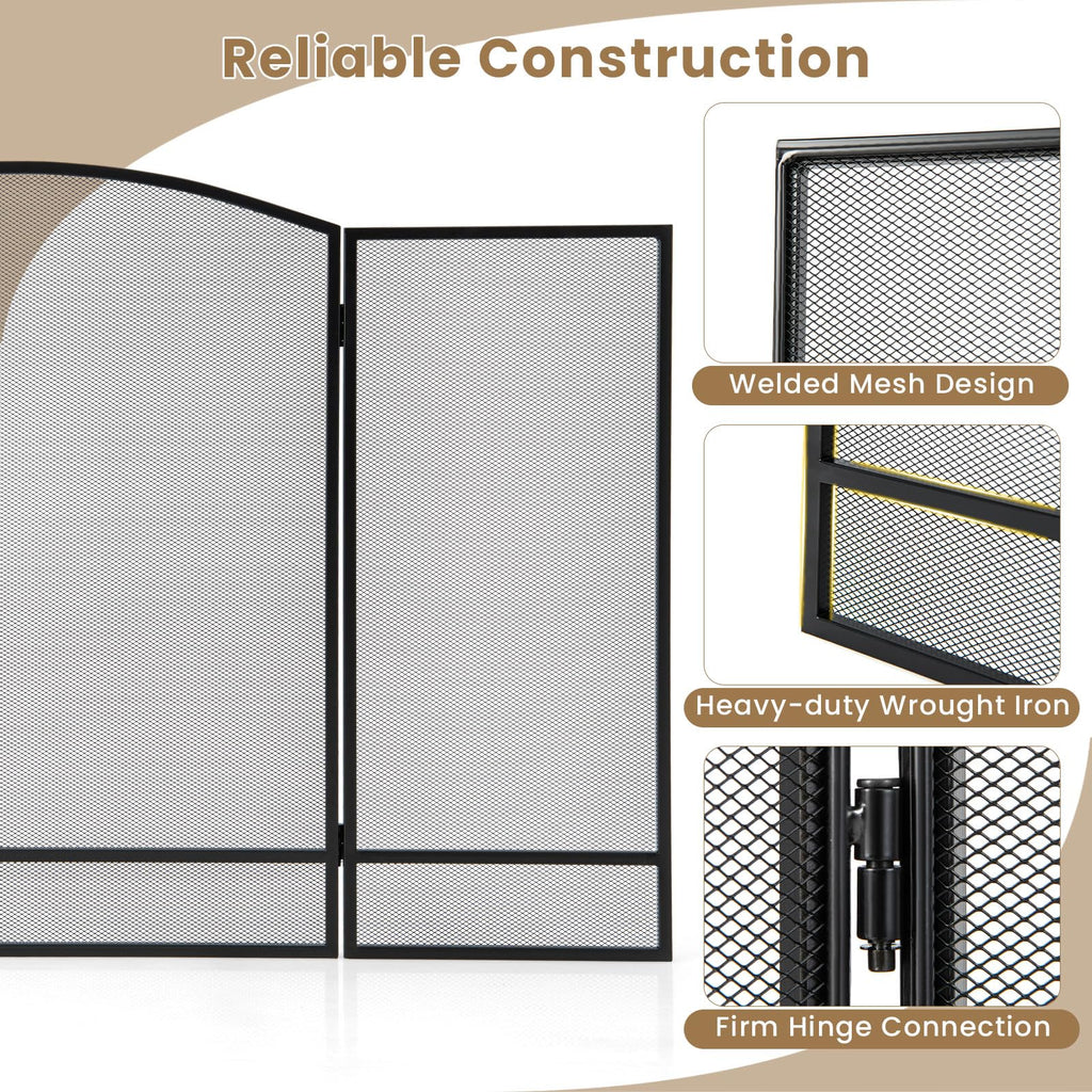 Black Wrought Iron 3 Panel Folding Fireplace Screen S1788