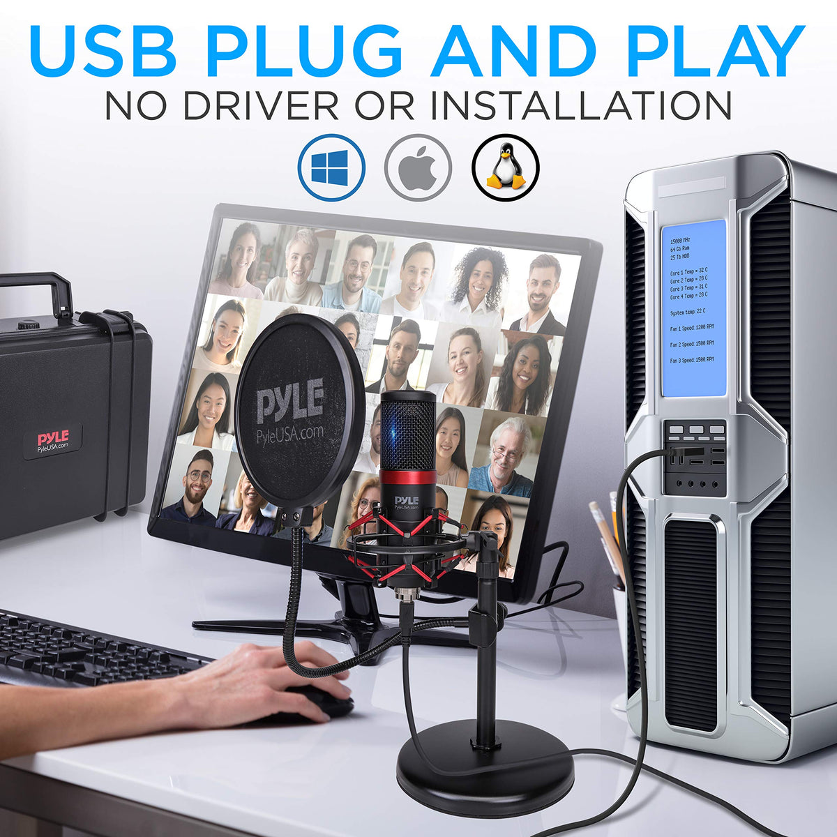USB Cardioid Condenser Microphone Kit with Shock Mount Stand and Pop Filter K815