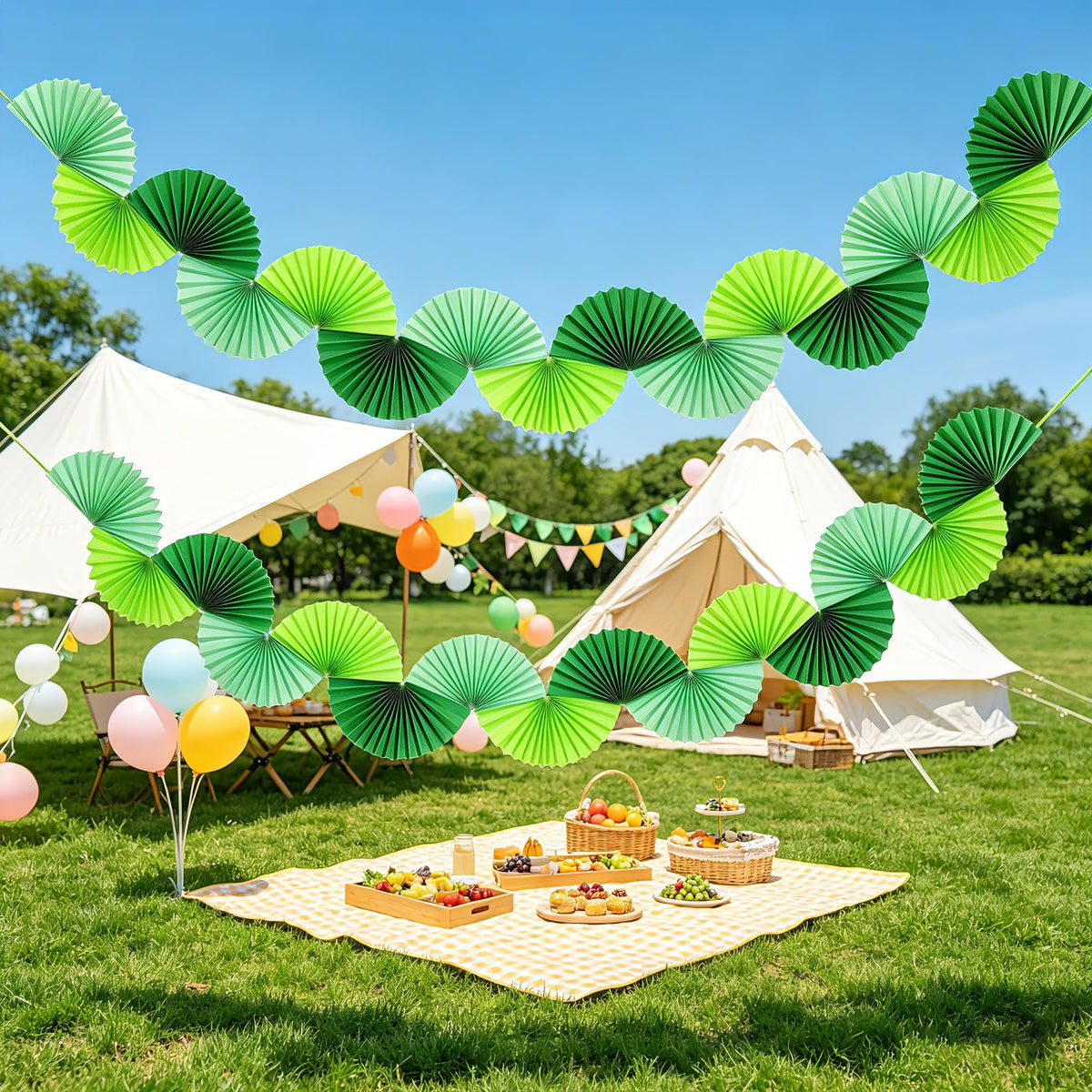Green Paper Fan Garlands F973956