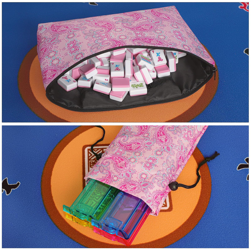 American Mahjong Game Set, 166 Pink Tiles, 4 All-in-One Color Rack/Pushers & Drawstring Bag B511949