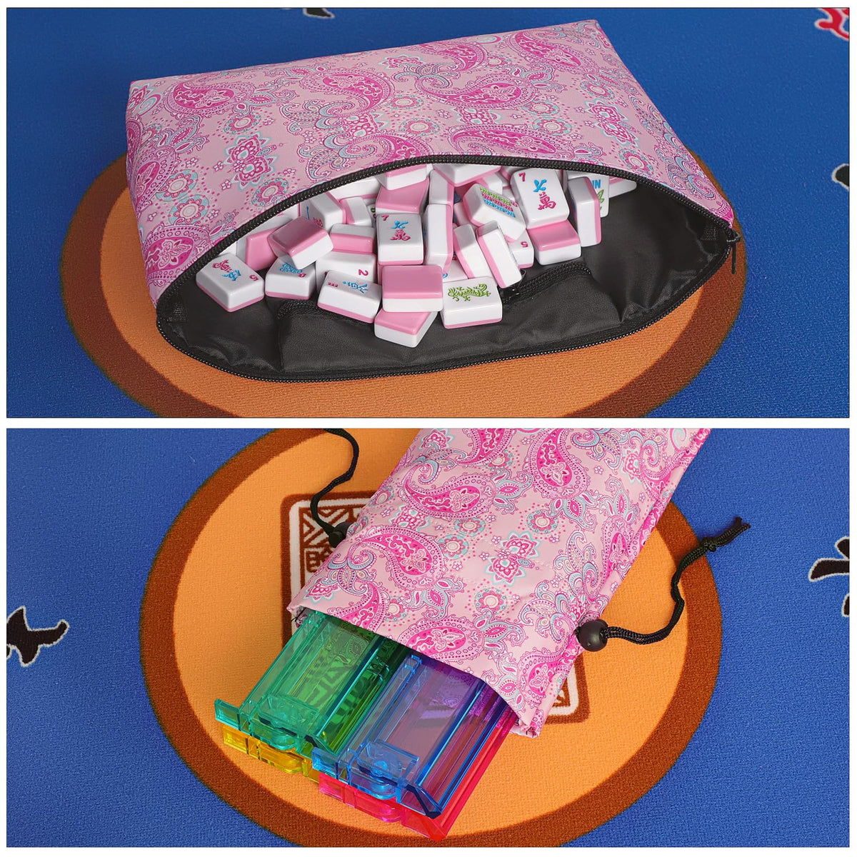 American Mahjong Game Set, 166 Pink Tiles, 4 All-in-One Color Rack/Pushers & Drawstring Bag B511949