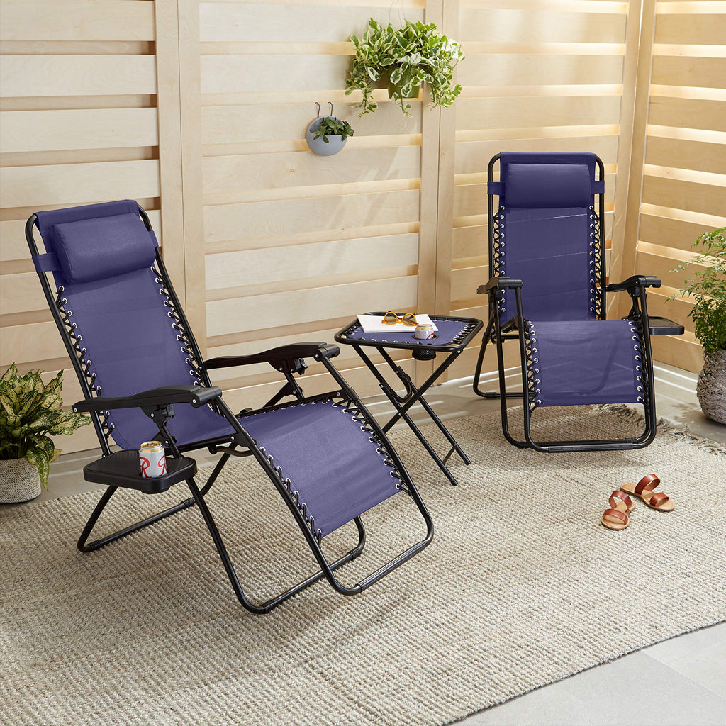 Blue Set of 2 Adjustable Zero Gravity Lounge Chair with Cup Holder K772305