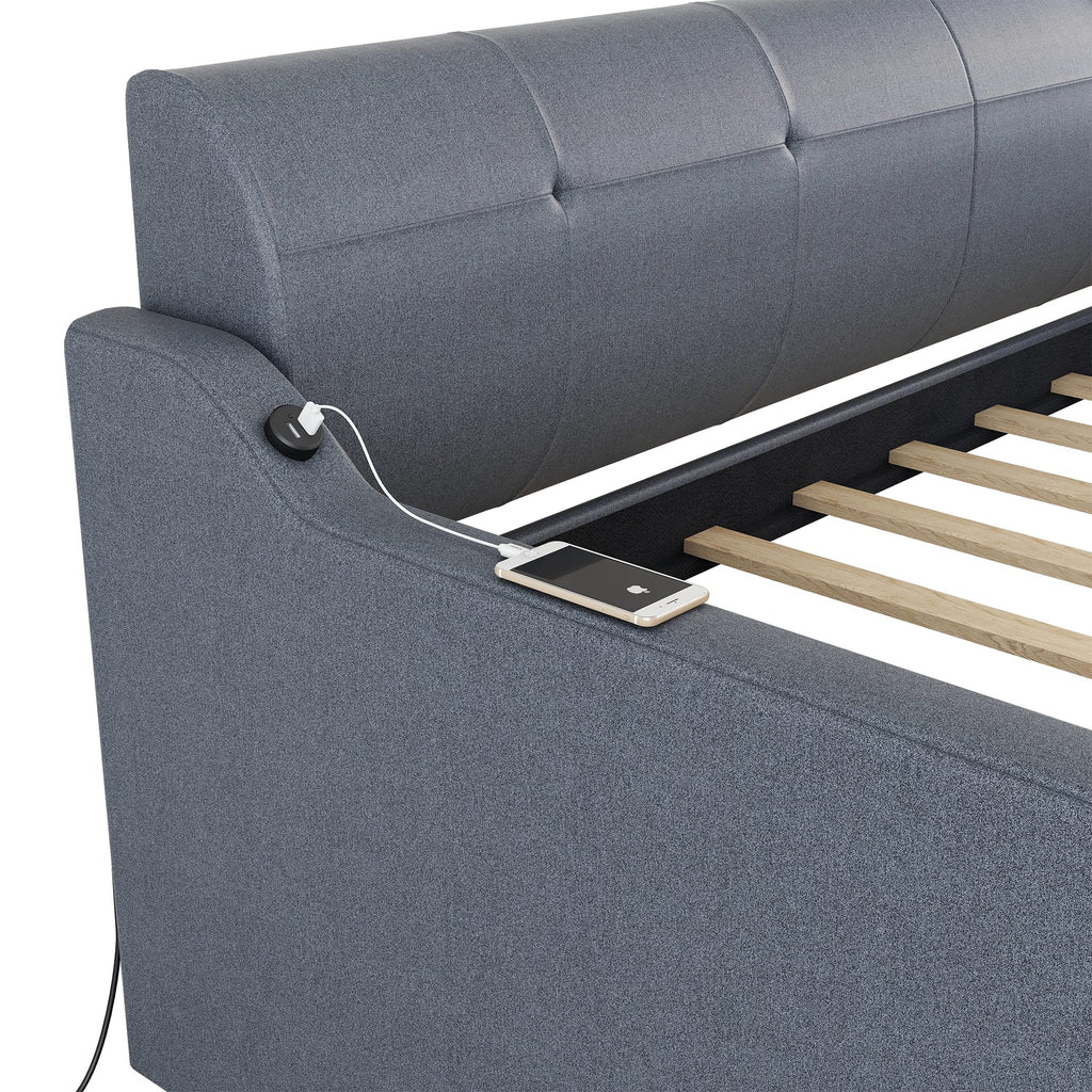 Twin Upholstered Linen Daybed with Pop Up Trundle S94564